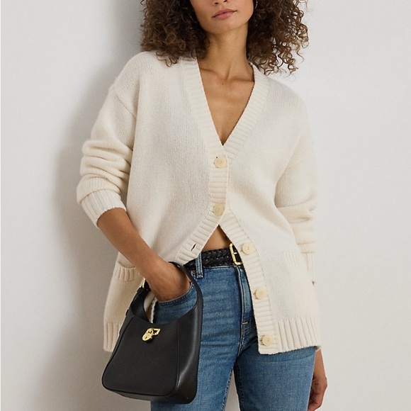 Lauren Ralph Lauren Button Down Long Sleeve 2 Pocket Cardigan Size Medium - Picture 1 of 8